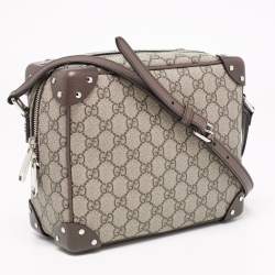 Pre Owned Gucci Brown/Beige GG Supreme Canvas and Leather Square Messenger Bag