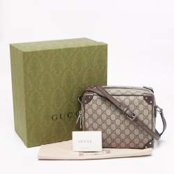 Pre Owned Gucci Brown/Beige GG Supreme Canvas and Leather Square Messenger Bag