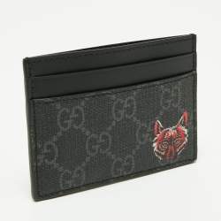 Gucci Grey/Black GG Supreme Canvas and Leather Wolf Card Holder