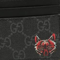 Gucci Grey/Black GG Supreme Canvas and Leather Wolf Card Holder