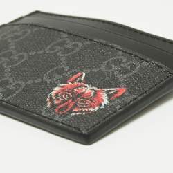 Gucci Grey/Black GG Supreme Canvas and Leather Wolf Card Holder
