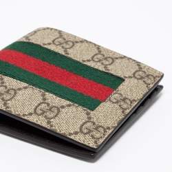 Pre Owned Gucci Beige GG Supreme Canvas Web Bifold Wallet 