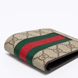 Pre Owned Gucci Beige GG Supreme Canvas Web Bifold Wallet 