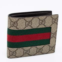 Pre Owned Gucci Beige GG Supreme Canvas Web Bifold Wallet 