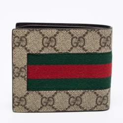 Pre Owned Gucci Beige GG Supreme Canvas Web Bifold Wallet 