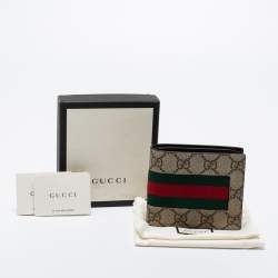 Pre Owned Gucci Beige GG Supreme Canvas Web Bifold Wallet 