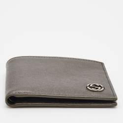 Pre Owned Gucci Olive Green Leather Interlocking G Bifold wallet