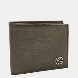 Pre Owned Gucci Olive Green Leather Interlocking G Bifold wallet