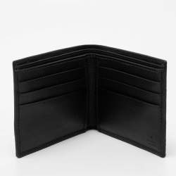 Pre Owned Gucci Black Guccissima Leather Web Bifold Wallet