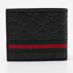 Pre Owned Gucci Black Guccissima Leather Web Bifold Wallet