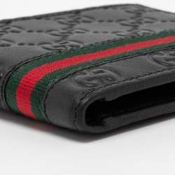 Pre Owned Gucci Black Guccissima Leather Web Bifold Wallet