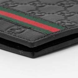 Pre Owned Gucci Black Guccissima Leather Web Bifold Wallet