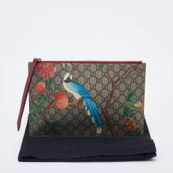 Gucci Beige/Red GG Supreme Canvas And Leather Large Tian Zip Pouch