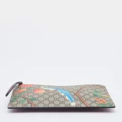 Gucci Beige/Red GG Supreme Canvas And Leather Large Tian Zip Pouch