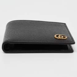 Gucci Black Pebbled Leather GG Marmont Bi-Fold Wallet