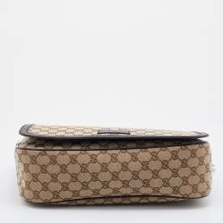Gucci Beige/Brown GG Canvas and Leather Large Flap Messenger Bag