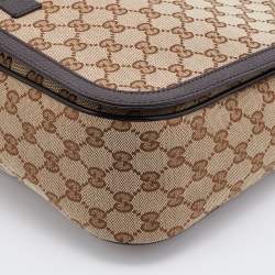 Gucci Beige/Brown GG Canvas and Leather Large Flap Messenger Bag