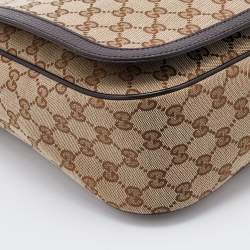 Gucci Beige/Brown GG Canvas and Leather Large Flap Messenger Bag
