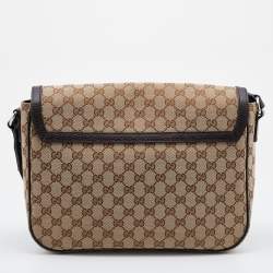 Gucci Beige/Brown GG Canvas and Leather Large Flap Messenger Bag