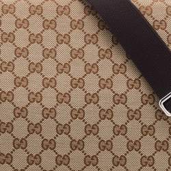 Gucci Beige/Brown GG Canvas and Leather Large Flap Messenger Bag