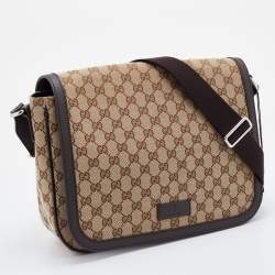 Gucci Beige/Brown GG Canvas and Leather Large Flap Messenger Bag