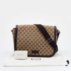 Gucci Beige/Brown GG Canvas and Leather Large Flap Messenger Bag