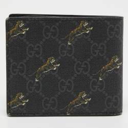 Gucci Black GG Supreme Canvas Tiger Print Bifold Wallet