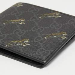 Gucci Black GG Supreme Canvas Tiger Print Bifold Wallet