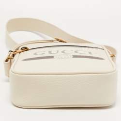 Gucci Off White Logo Print Leather Messenger Bag