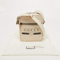 Gucci Off White Logo Print Leather Messenger Bag