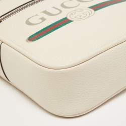 Gucci Off White Logo Print Leather Messenger Bag