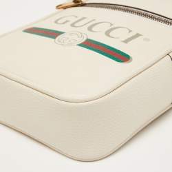 Gucci Off White Logo Print Leather Messenger Bag