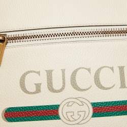 Gucci Off White Logo Print Leather Messenger Bag