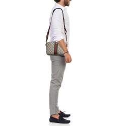 Pre Owned Gucci Beige/Brown GG Supreme Canvas and Leather Ophidia Shoulder Bag