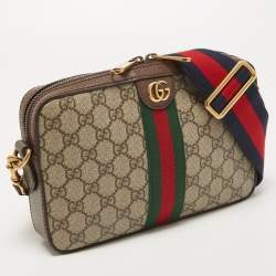 Pre Owned Gucci Beige/Brown GG Supreme Canvas and Leather Ophidia Shoulder Bag