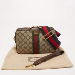 Pre Owned Gucci Beige/Brown GG Supreme Canvas and Leather Ophidia Shoulder Bag