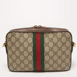 Pre Owned Gucci Beige/Brown GG Supreme Canvas and Leather Ophidia Shoulder Bag