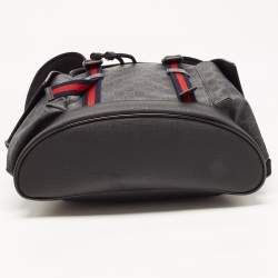 Gucci Black GG Supreme Canvas and Leather Web Backpack