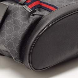 Gucci Black GG Supreme Canvas and Leather Web Backpack