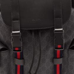 Gucci Black GG Supreme Canvas and Leather Web Backpack