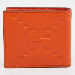 Pre Owned Gucci Orange Jumbo GG Leather Coin Bifold Wallet