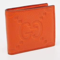 Pre Owned Gucci Orange Jumbo GG Leather Coin Bifold Wallet