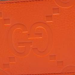 Pre Owned Gucci Orange Jumbo GG Leather Coin Bifold Wallet