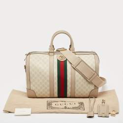 Gucci Beige/Off White GG Supreme Canvas Medium Web Savoy Duffle Bag
