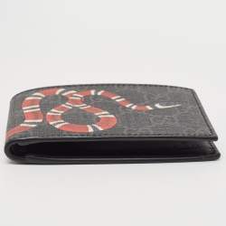 Pre Owned Gucci Black GG Supreme Canvas Kingsnake Print Bifold Wallet
