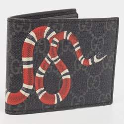 Pre Owned Gucci Black GG Supreme Canvas Kingsnake Print Bifold Wallet