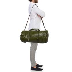 Pre Owned Gucci Green Leather Large Tonal Double G Duffle Bag