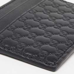 مملوكة مسبقًا Gucci Black Microguccissima Leather Card Holder