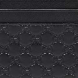 مملوكة مسبقًا Gucci Black Microguccissima Leather Card Holder