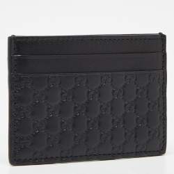 مملوكة مسبقًا Gucci Black Microguccissima Leather Card Holder